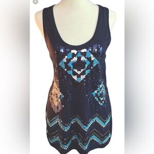 Almost Famous Sequin Tank Top- Navy Blue
